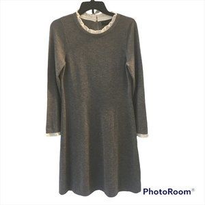 Tahari ruffle trim grey sweater dress size M